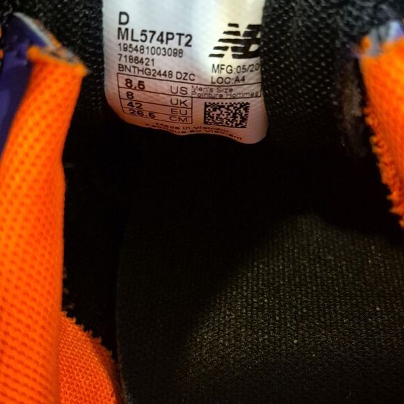 New Balance 574 Rare Retro Look ML574PT2 Black Purple Sneakers Shoes 8.5 Men - Picture 10 of 12